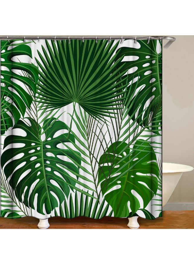 Leaf Printed Shower Curtain Green/White