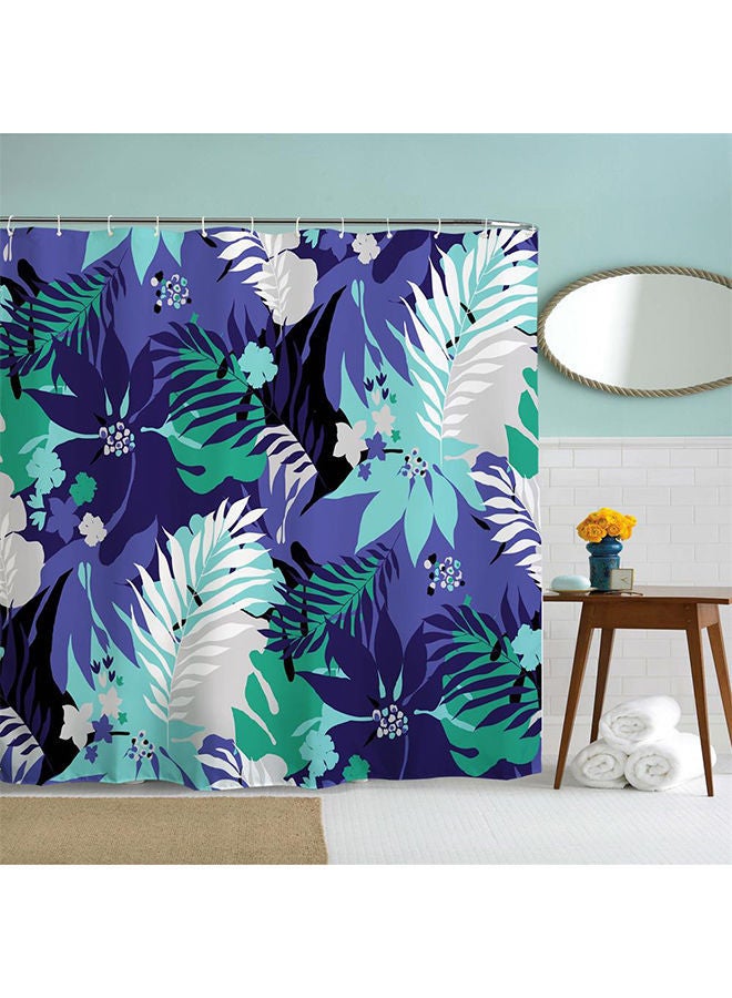 Leaves Printed Shower Curtain Blue/White/Green 59 x 71inch