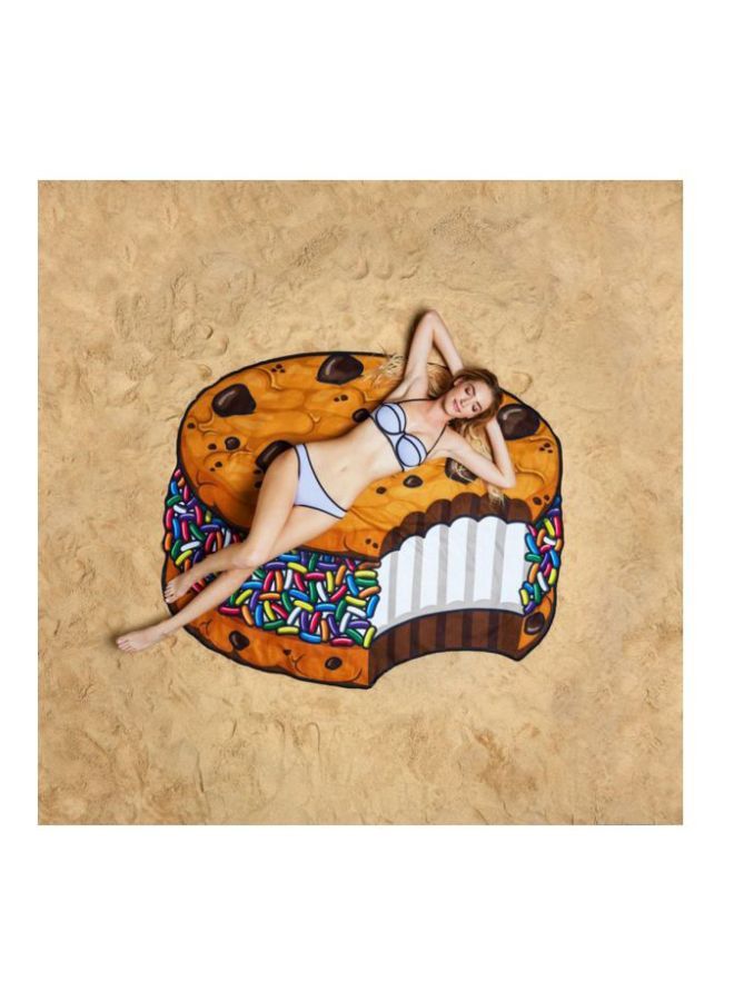 Printed Beach Towel Orange/Brown/White One Size