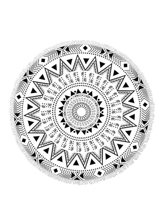 Mandala Round Fringed Towel Black/White 150 × 150centimeter