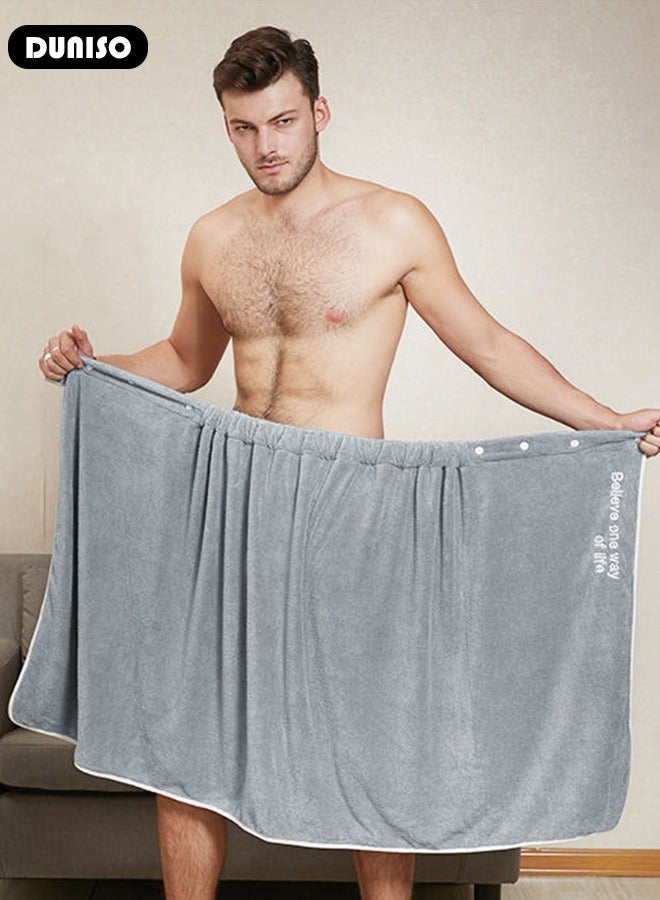 Men's Bath Wrap Towel Spa Robe with Buttons Adjustable Sauna Towels Wearable Body Wrap Towel Water Absorbent Quick-Drying Microfiber Shower Bath Towel