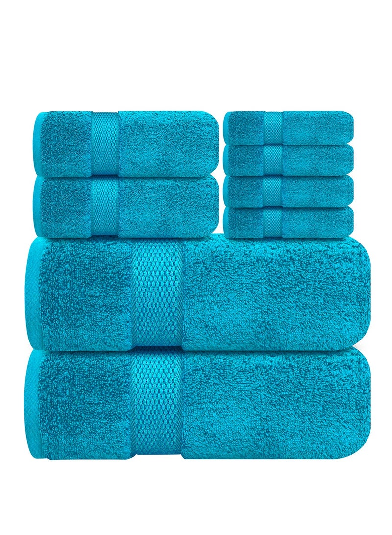 Premium Teal Bath Towels Set - [Pack of 8] 100% Cotton Highly Absorbent 2 Bath Towels, 2 Hand Towels and 4 Washcloths - Luxury Hotel & Spa Quality Bath Towels for Bathroom by Infinitee Xclusives