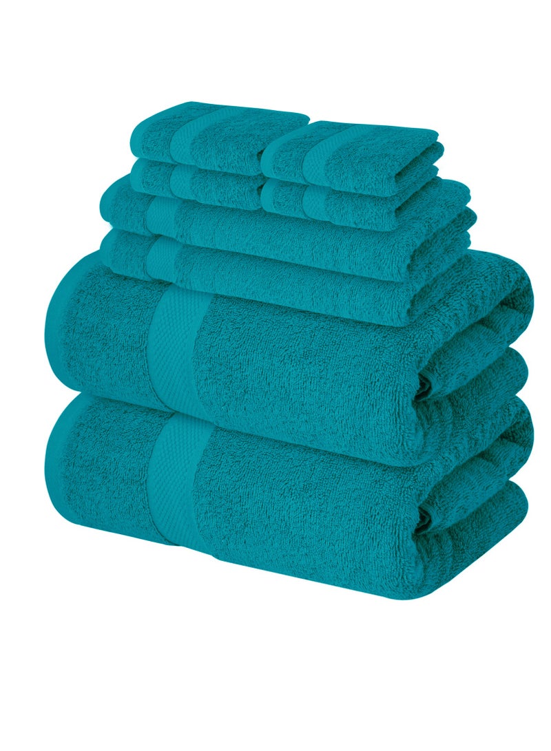 Premium Teal Bath Towels Set - [Pack of 8] 100% Cotton Highly Absorbent 2 Bath Towels, 2 Hand Towels and 4 Washcloths - Luxury Hotel & Spa Quality Bath Towels for Bathroom by Infinitee Xclusives