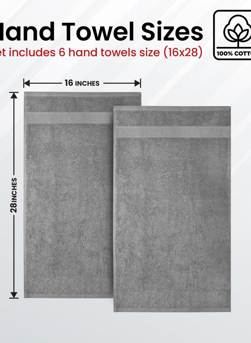 Premium Grey Hand Towels - Pack of 6, 41cm x 71cm Bathroom Hand Towel Set, Hotel & Spa Quality Hand Towels for Bathroom, Highly Absorbent and Super Soft Bathroom Towels by Infinitee Xclusives