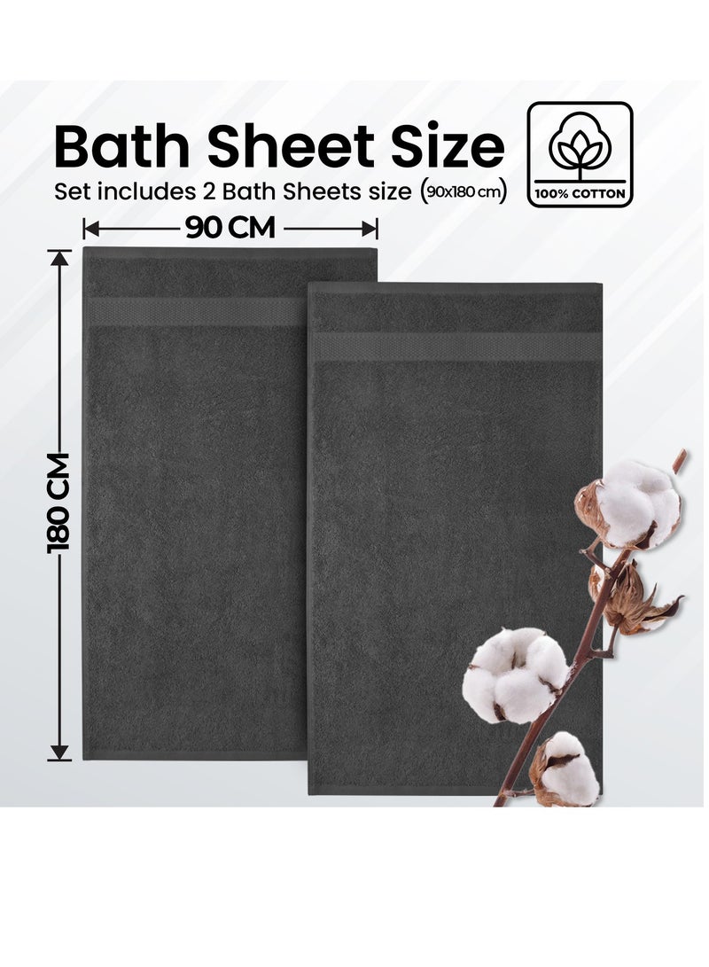 Premium Grey Bath Sheets – Pack of 2, 90cm x 180cm Large Bath Sheet Towel - 100% Cotton Ultra Soft and Absorbent Oversized Towels for Bathroom, Hotel & Spa Quality Towel by Infinitee Xclusives