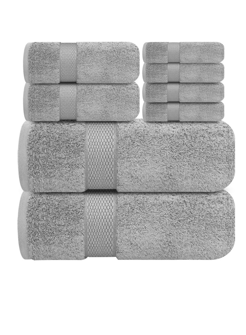 Premium Grey Bath Towels Set - [Pack of 8] 100% Cotton Highly Absorbent 2 Bath Towels, 2 Hand Towels and 4 Washcloths - Luxury Hotel & Spa Quality Bath Towels for Bathroom by Infinitee Xclusives