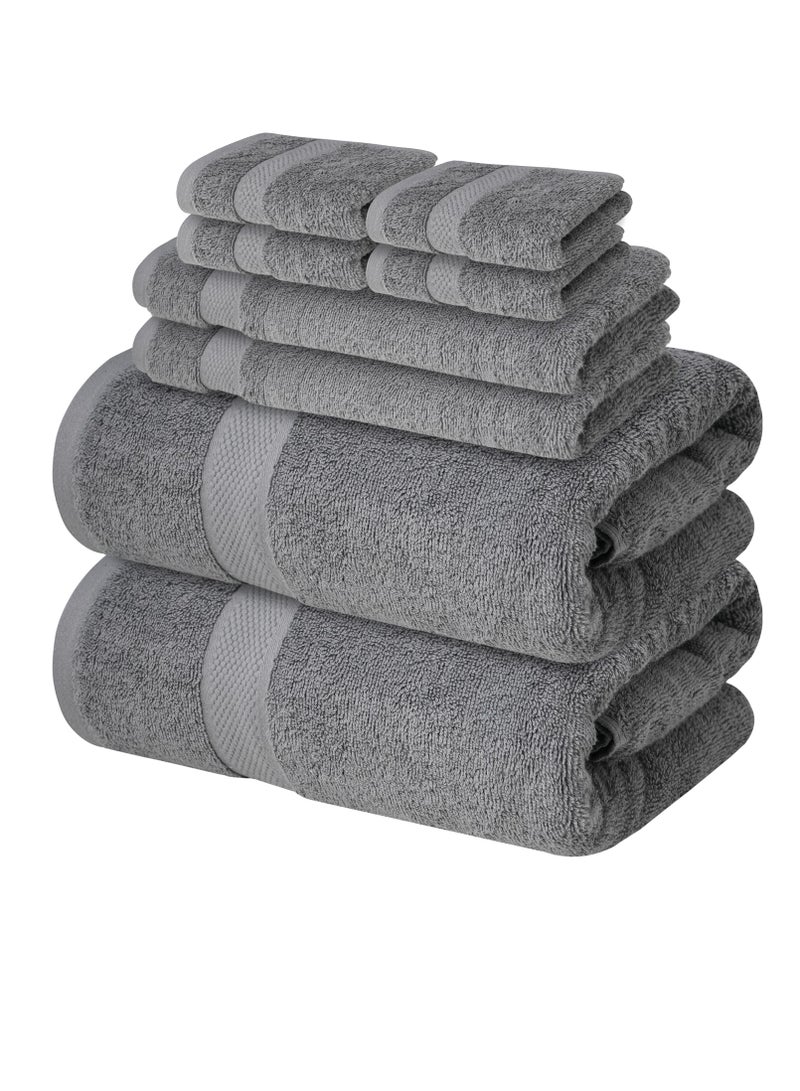 Premium Grey Bath Towels Set - [Pack of 8] 100% Cotton Highly Absorbent 2 Bath Towels, 2 Hand Towels and 4 Washcloths - Luxury Hotel & Spa Quality Bath Towels for Bathroom by Infinitee Xclusives