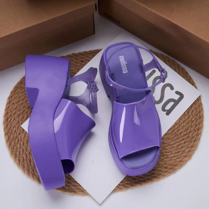 2023 Melissa Chunky Heel Open Toe SandalsPurple Purple