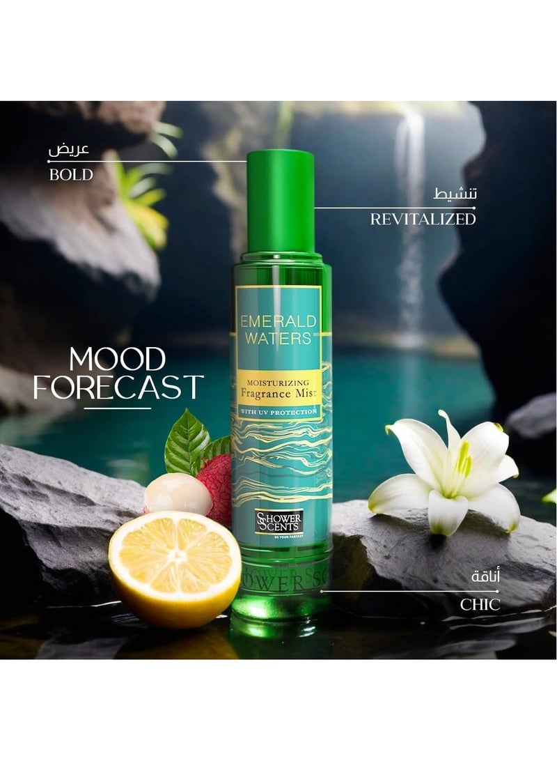 Shower Scents Emerald Waters Moisturizing Fine Fragrance Body Mist With Hyaluronic Acid, Pro - Vitamin B5 and UV Protection 250ml