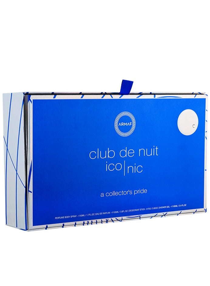 Armaf Club De Nuit Iconic Blue Perfumes for Men, Parfum A Collector Pride, 4 Pieces Gift Set, Perfume Body Spray 50ml, Eau De Parfum 105ml, Shower Gel 100ml, Deodorant Stick 75g