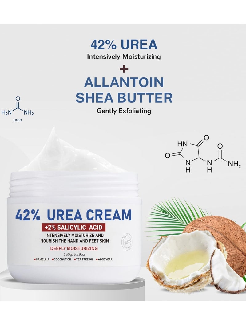 150g 42% Urea Cream Salicylic Acid Cream for Cracked Feet Hands Callus Remover Hand Cream Foot Cream for Cracked Foot Heels Elbows Nails Knees Skin Moisturizer Urea Lotion with Maximum Strength