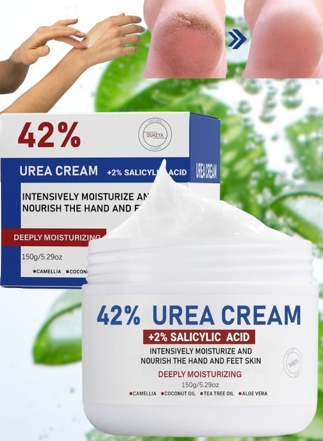 150g 42% Urea Cream with Salicylic Acid Cream for Cracked Feet Hands Callus Remover Hand Cream Foot Cream for Cracked Foot Heels Elbows Nails Knees Skin Moisturizer Urea Lotion with Maximum Strength