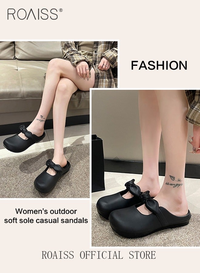 Super Soft Slip on Loafers for Women with Bow Decor Cute Closed Toe Anti Slip Flats Sandal Comfy and Breathable Versatile Slippers for Girls for Vacation Beach or Outdoors Activity
