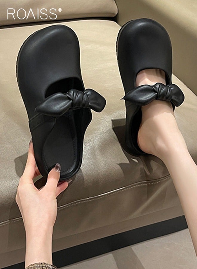 Super Soft Slip on Loafers for Women with Bow Decor Cute Closed Toe Anti Slip Flats Sandal Comfy and Breathable Versatile Slippers for Girls for Vacation Beach or Outdoors Activity