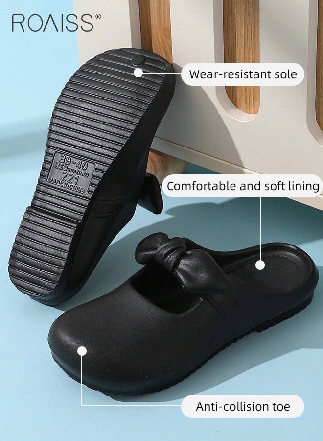Super Soft Slip on Loafers for Women with Bow Decor Cute Closed Toe Anti Slip Flats Sandal Comfy and Breathable Versatile Slippers for Girls for Vacation Beach or Outdoors Activity