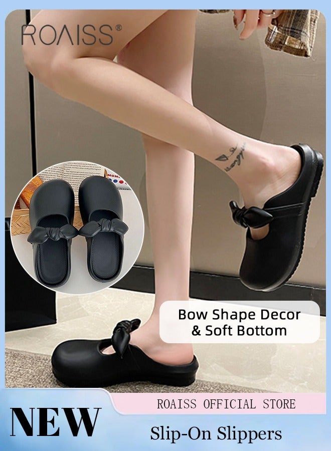 Super Soft Slip on Loafers for Women with Bow Decor Cute Closed Toe Anti Slip Flats Sandal Comfy and Breathable Versatile Slippers for Girls for Vacation Beach or Outdoors Activity