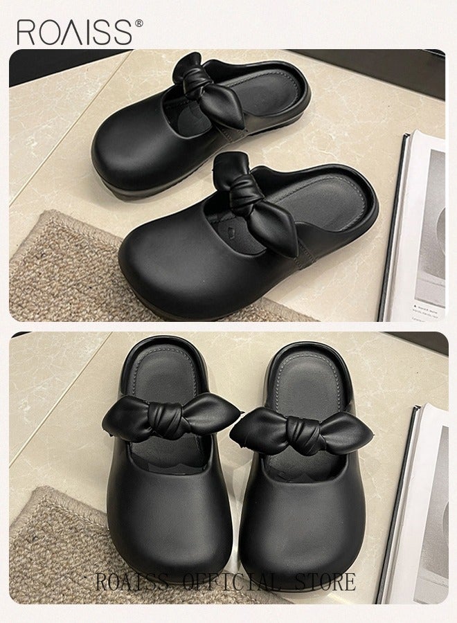 Super Soft Slip on Loafers for Women with Bow Decor Cute Closed Toe Anti Slip Flats Sandal Comfy and Breathable Versatile Slippers for Girls for Vacation Beach or Outdoors Activity