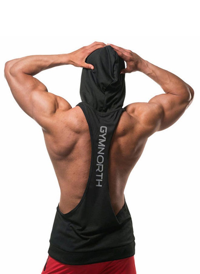 Back Printed Hooded Neck Training Vest Black