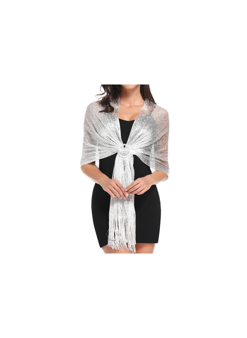 Shawls and Wraps, Sparkling Metallic Shawls and Wraps, Women’s Sparkling Shawls and Wraps, for Evening Party/Wedding/Formal Dresses (with Free Buckle)