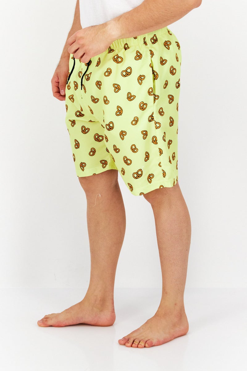 Men Allover Print Drawstring Board Short, Lime Green Combo