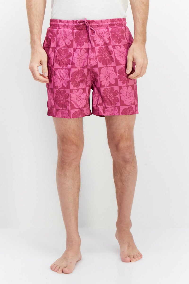 Men Floral Pattern Swimwear Board Shorts, Purple