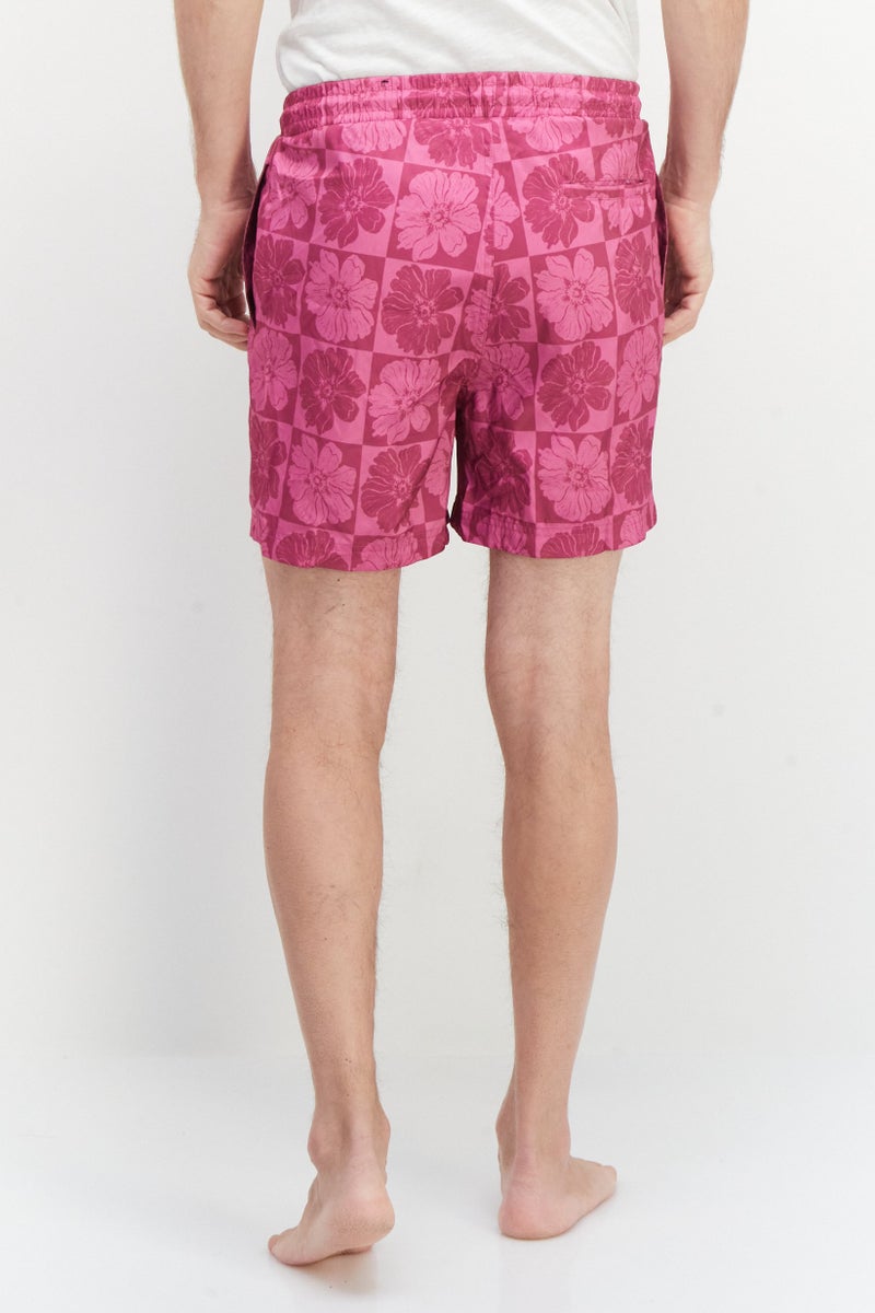 Men Floral Pattern Swimwear Board Shorts, Purple