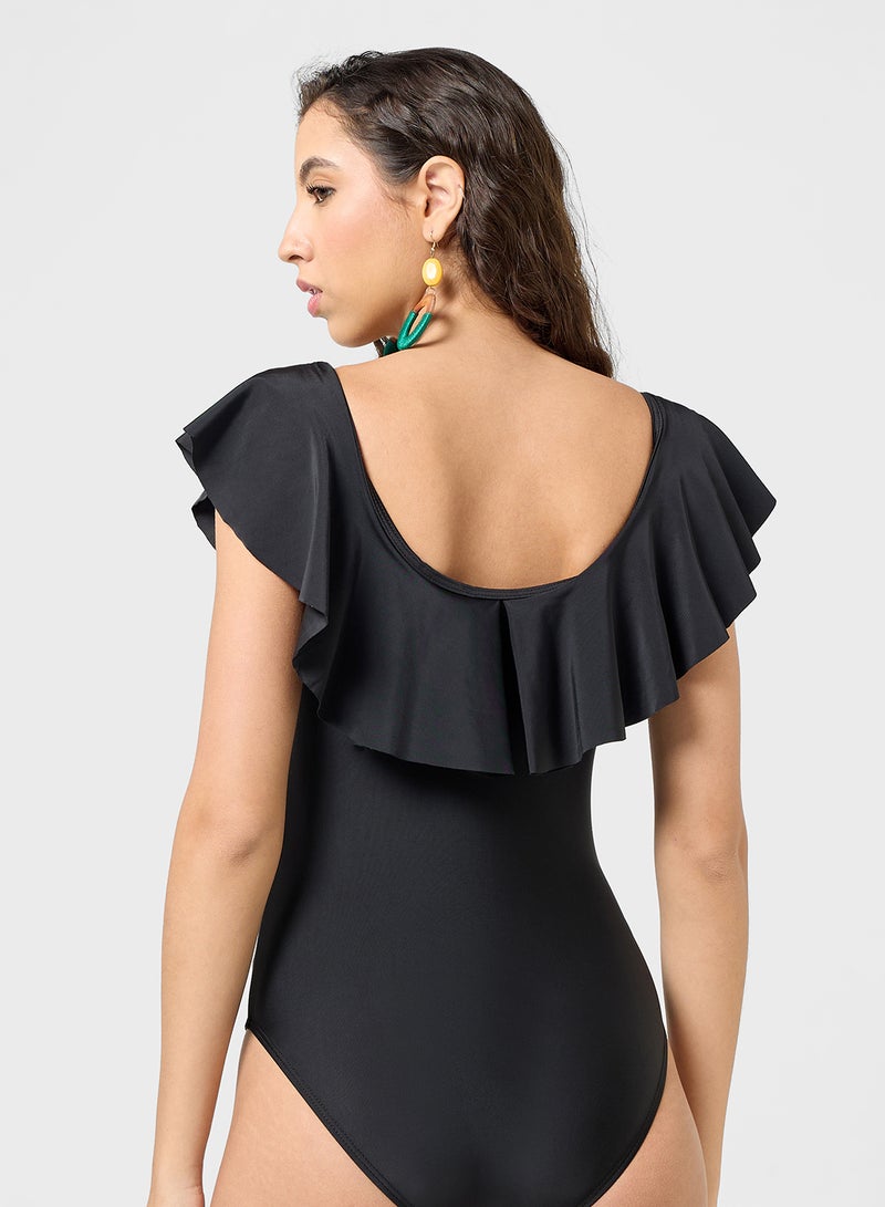 Ruffle Sleeve Detail Swimsuit