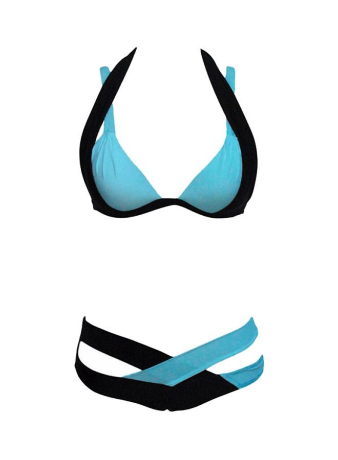 2-Piece Backless Bikini Set Blue/Black