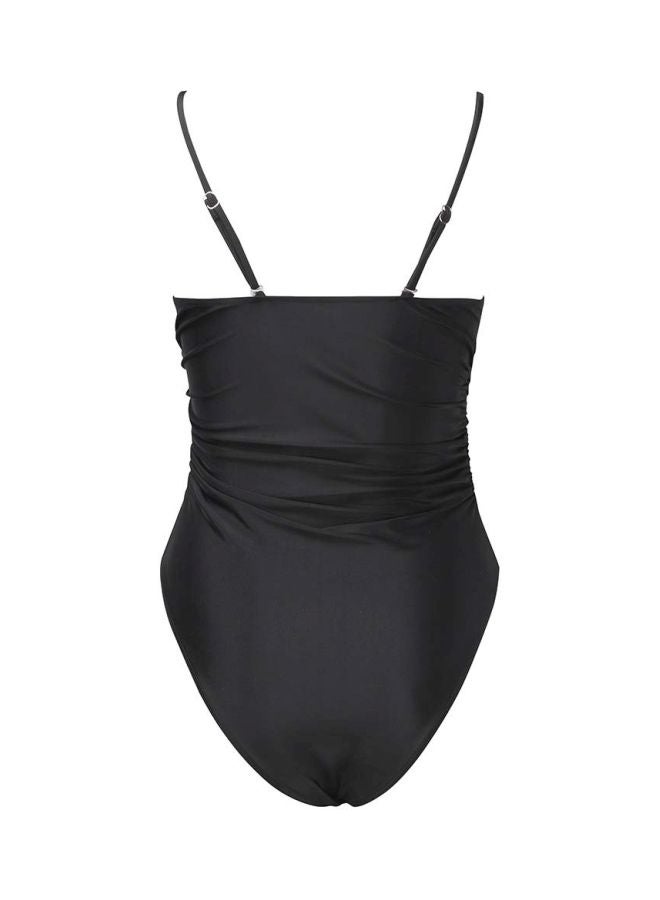 Solid One Piece Swimwear Black