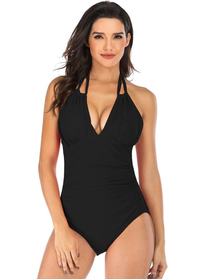 Solid Tie-Up Swimsuit Black