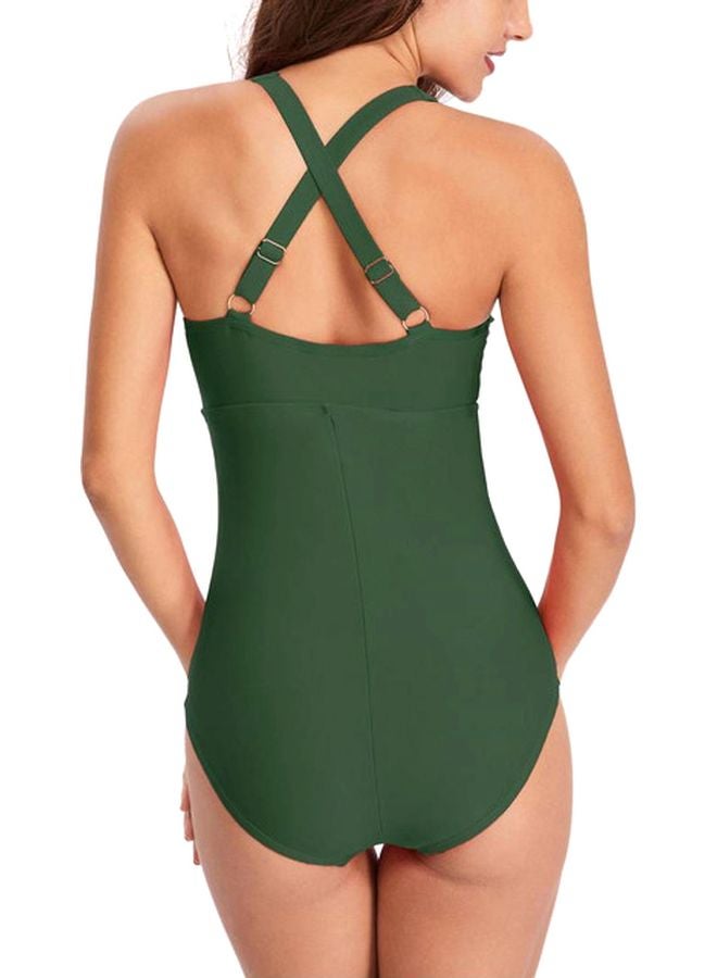 Solid Ruffle-Designed Swimsuit Green