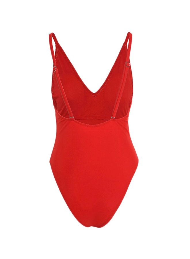 Solid Backless Monokini Red