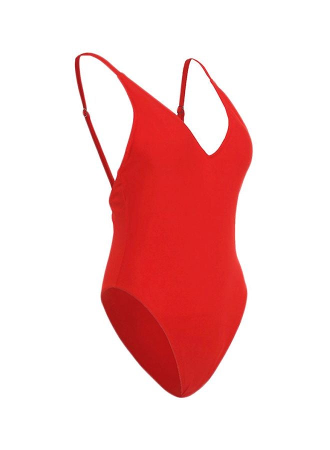 Solid Backless Monokini Red