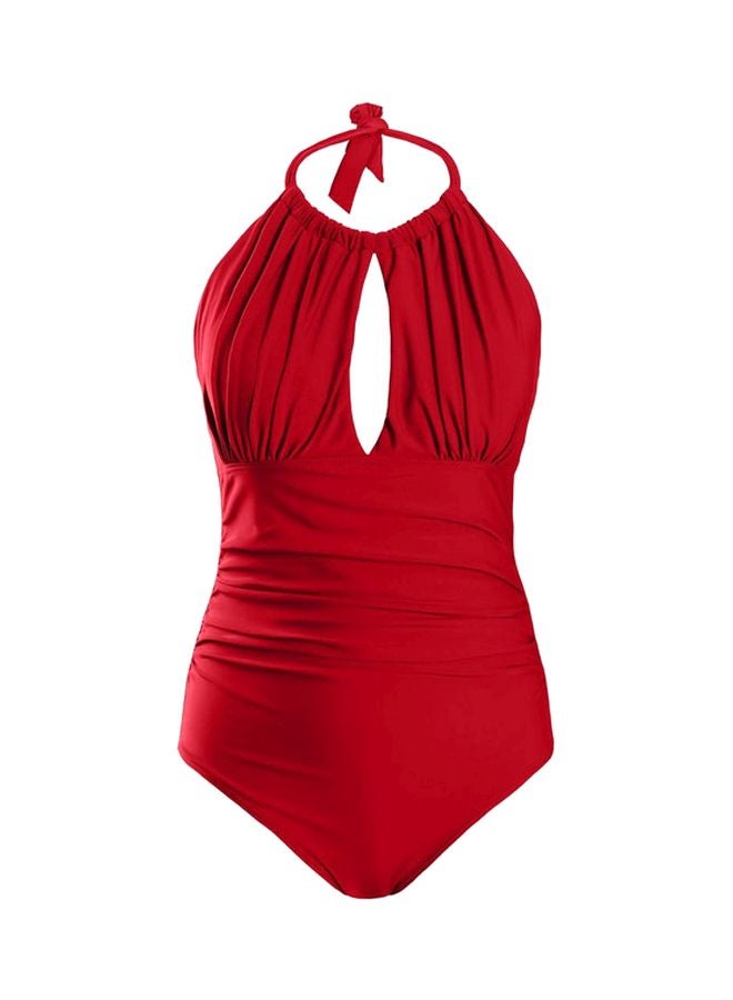 Solid Tie-Up Swimsuit Red