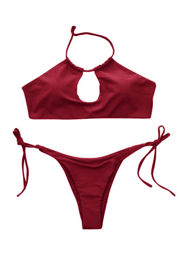 2-Piece Solid Swimwear Swimsuit Red