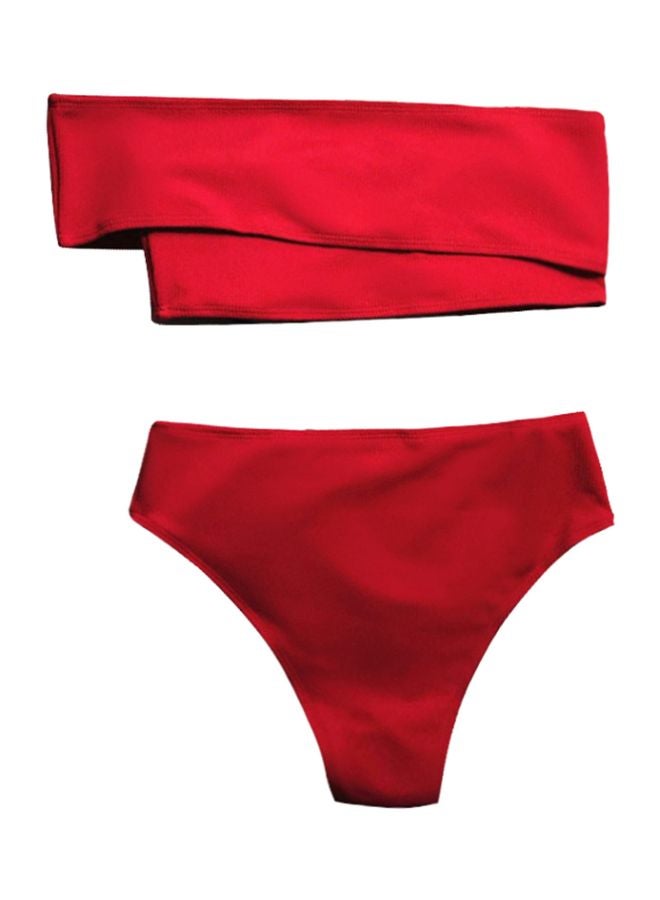 2-Piece Solid Swimwear Swimsuit Red