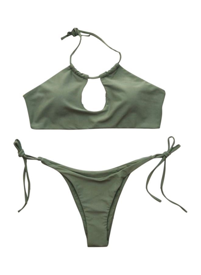 2-Piece Solid Swimwear Swimsuit Green