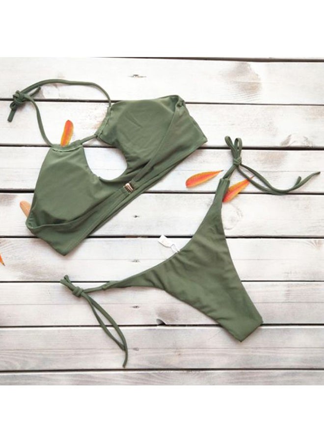 2-Piece Solid Swimwear Swimsuit Green