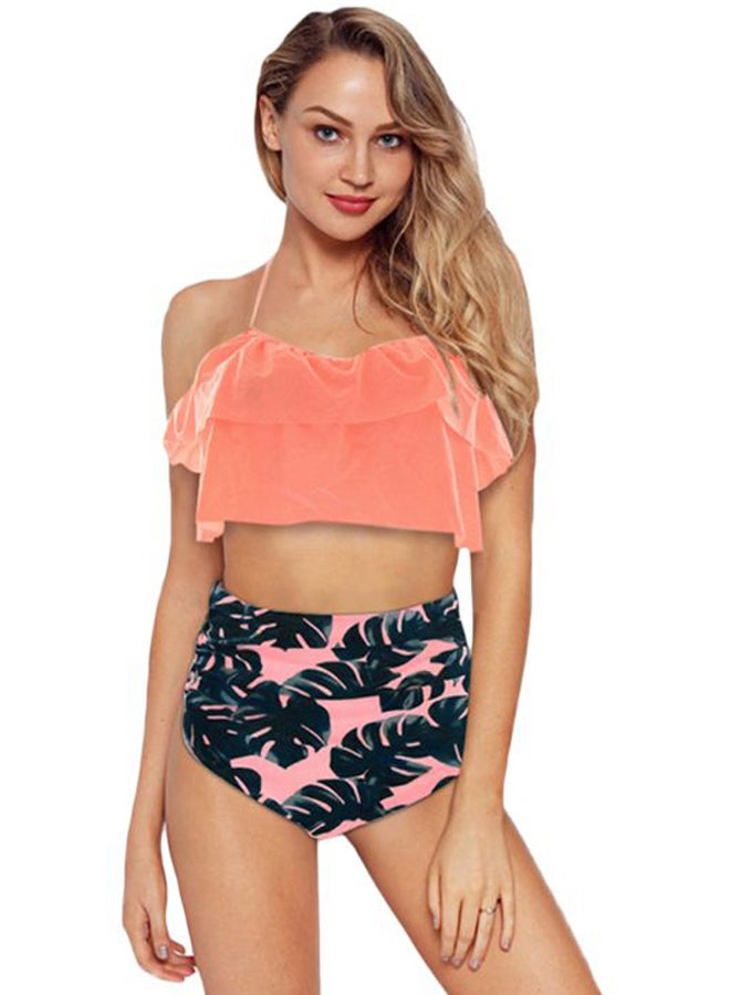 Ruffled High Waist Bikini Set Pink/Green