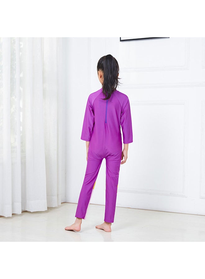 Girl's Printed Cartoon Long-sleeved One Piece Purple