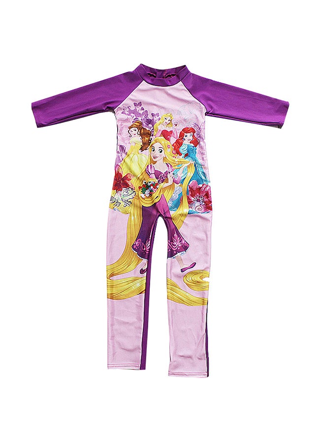 Girl's Printed Cartoon Long-sleeved One Piece Purple