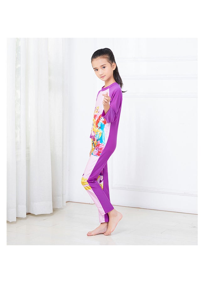 Girl's Printed Cartoon Long-sleeved One Piece Purple