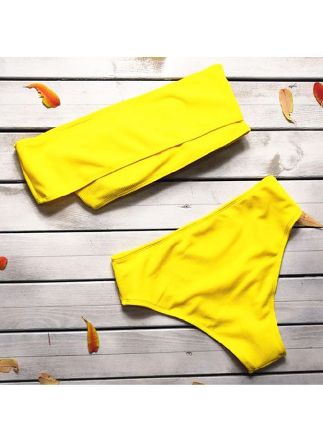 2-Piece Solid Swimwear Swimsuit Yellow