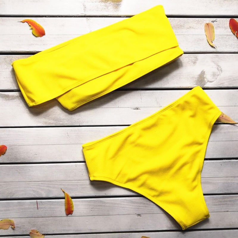 2-Piece Solid Swimwear Swimsuit Yellow