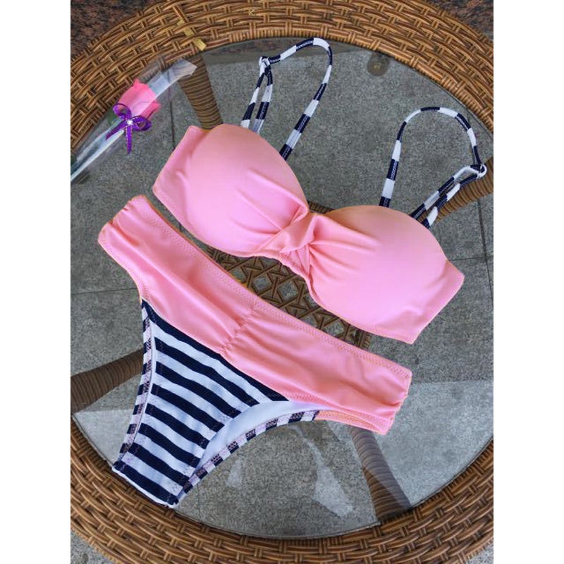 2-Piece Striped Bikini Set Pink/Blue/White