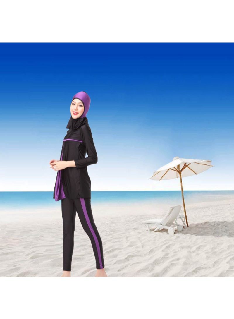 3-Piece Sun Protection Muslim Stitching Conservative Swimsuit Purple