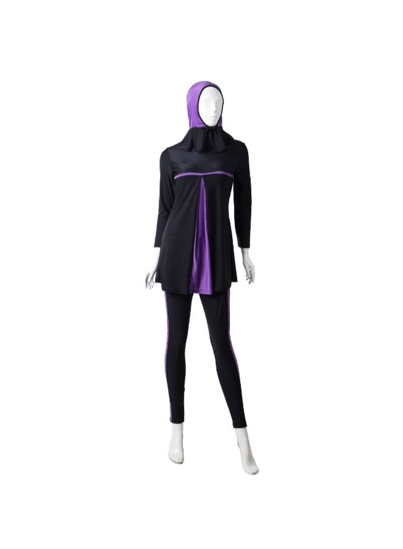 3-Piece Sun Protection Muslim Stitching Conservative Swimsuit Purple