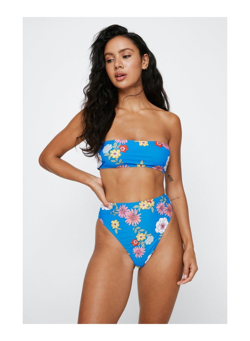 Recycled Floral Bandeau High Waisted Bikini Set