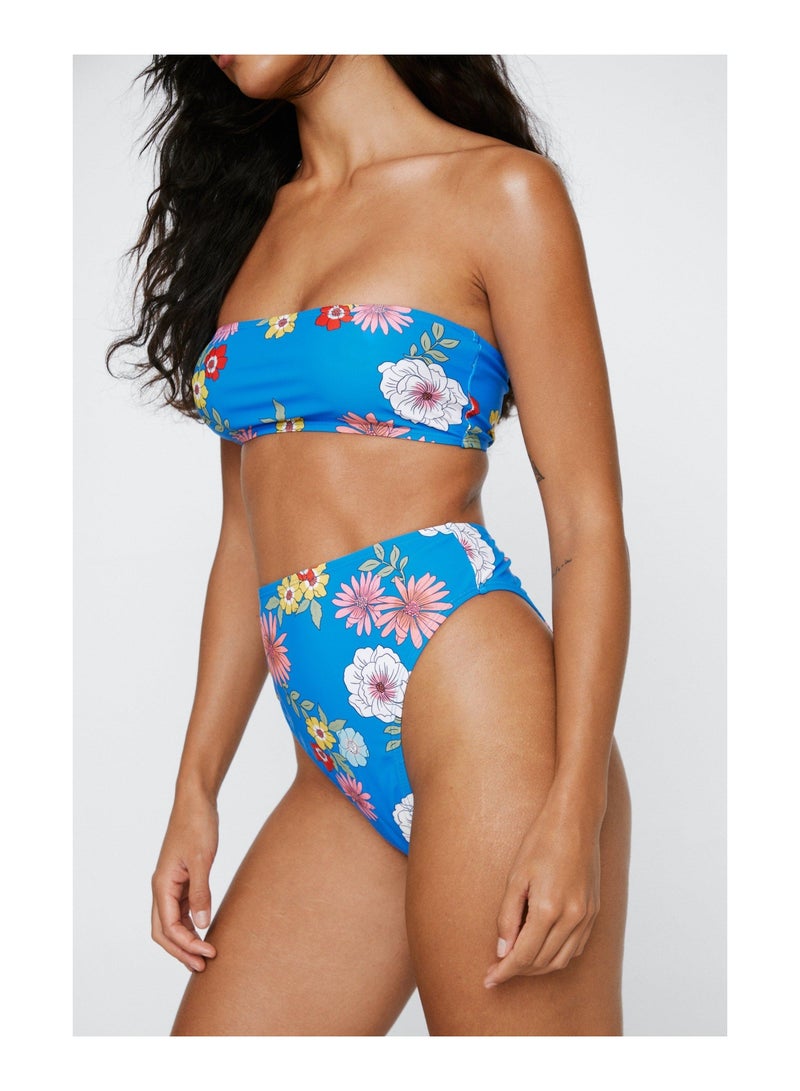 Recycled Floral Bandeau High Waisted Bikini Set