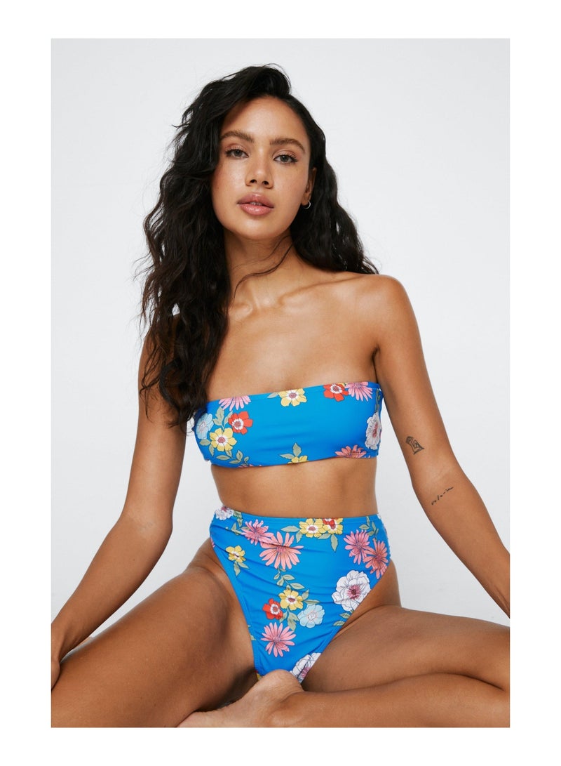 Recycled Floral Bandeau High Waisted Bikini Set